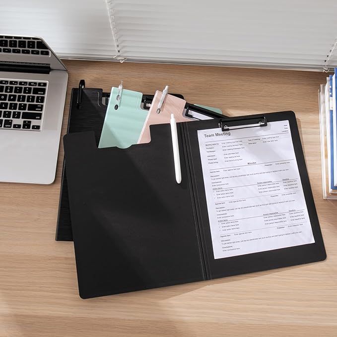 Y YOMA Clipboard Folder, A4 Foldable Plastic Clipboard with Metal Clip, 360° Rotating Cover, Waterproof Work Folder for Home, Office, School, Field Work, Outdoor - 2 Pack, Dark Blue