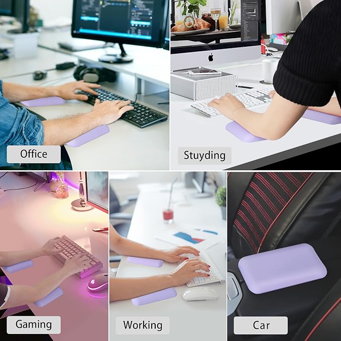 Leolee Elbow Rest Pads for Desk, Upgraded Gel Memory Foam Ergonomic Wrist Rest Pad Arm Rest Pads with Non-Slip Base, Cushion Support Relieve Elbow and Wrist Pain for Computer, Office, 2 Packs, Purple