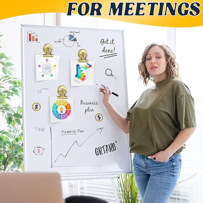 Grtard 48-pack Magnetic Clips Heavy Duty, Magnet Clips for Fridge, Refrigerator Magnets, Scratch-Free Magnets with Clip, Strong Magnetic Clip for Refrigerator, Whiteboard, Locker, Cruise Cabins (Gold)