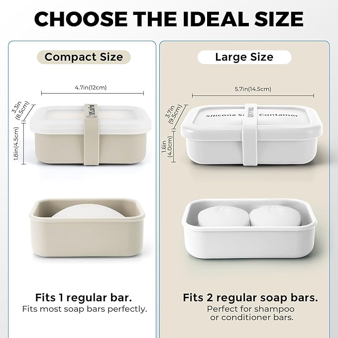 Compact Leakproof Travel Soap Case with Lid & Silicone Strap - Portable Draining Soap Bar Holder for Gym, Bathroom, Camping - Lightweight Silicone Soap Dish Container (Off-White)