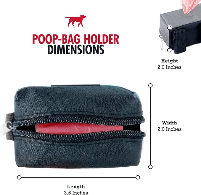 Tuff Pupper Dog Poop Bag Holder | Works with Any Dog Leash | Zippered Waste Bag Dispenser | Waterproof with Rust-Proof Clip | Convenient Lightweight Design | Includes 2 Rolls of Leak-Proof Bags