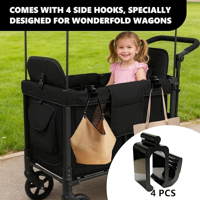 Universal Wagon Accessories, Upgraded Side Hooks with 30kg Load Capacity - Sturdy Stroller Hooks & Space-Saving Travel Organizer for All Stroller Wagons (4 PCS)