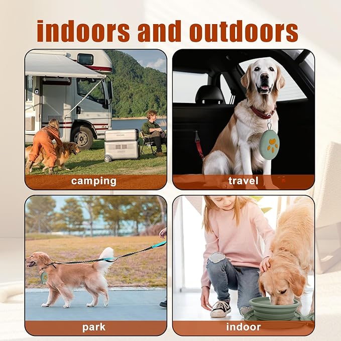 Collapsible Dog Bowls, 2-in-1 Silicone Pet Food and Water Bowl with Carabiner, Portable Double Compartment Dish for Travel, Camping, Hiking Puppy Essentials (Green)