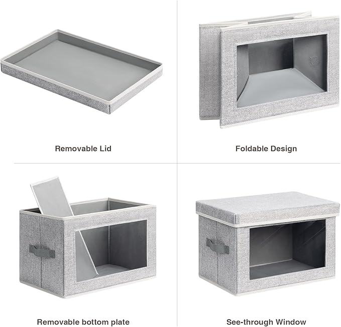 Fabric Storage Bins with Lids - 3 Packs Storage Cubes with Window, Foldable Storage Baskets Bins for shelves, Closet Storage Boxes for Towels, Clothes, Home, Office, Blended