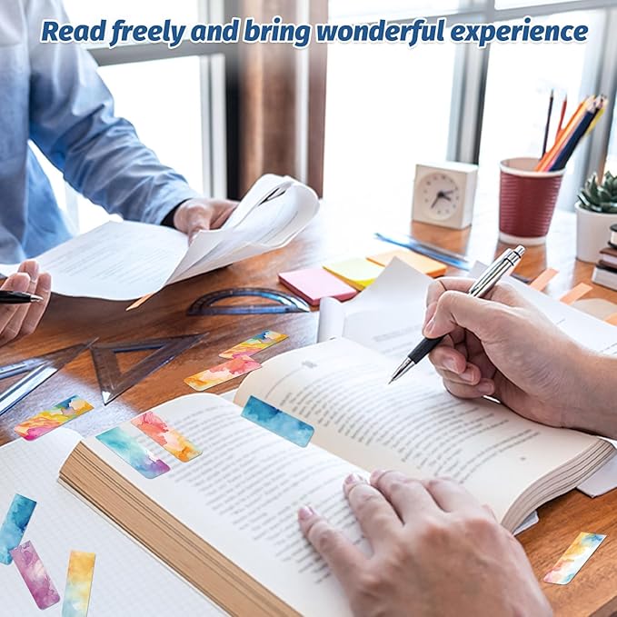 96 Pieces Magnetic Bookmarks Magnet Page Markers - Book Marks for Reading Women & Men with Storage Boxes - Cute Magnet Bookmark Clips for Reading Pleasure(Watercolor)