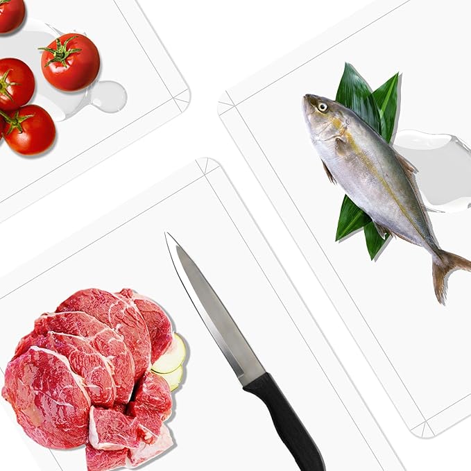 WK Flexible Plastic Cutting Boards Mats with Lip, Foldable Cutting Board for Kitchen Set of 3, Clear Cutting Boards, Nonslip Cutting Mats Sheets, BPA Free, Dishwasher Safe
