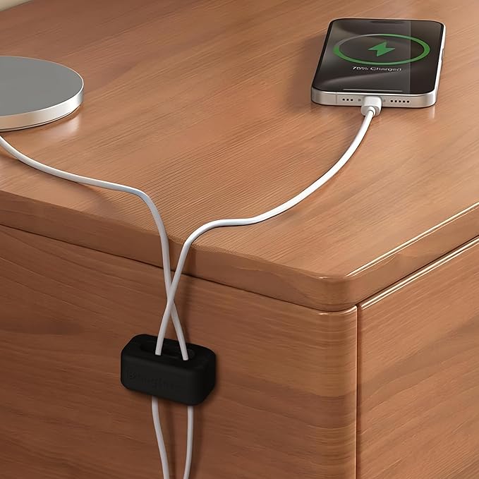 8 Pack Dual-Slot Silicone Cord Cable Clips with Strong Nano Adhesive Cable Organizer Press-to-Lock Design Desktop Wire Management for Home, Office, Car, Desk, Nightstand (Black-8Pack)