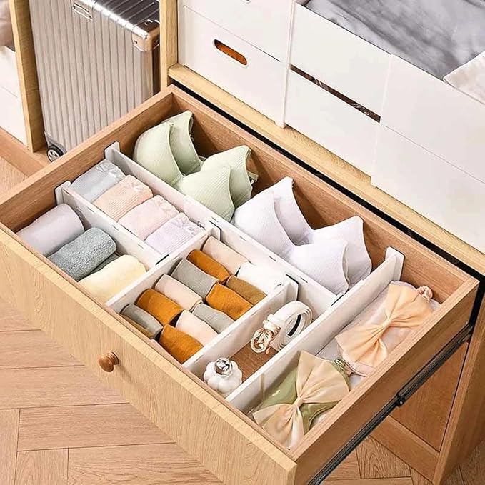 ChefktCove 4 Pack Drawer Dividers for Clothes, 3.74" High 14.76"-25.79" Adjustable Expandable Dresser Drawer Organizer, Clear Plastic Separators for Dresser, Baby Clothing, Underwear, Cosmetic
