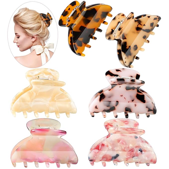WILLBOND 6 Pieces Medium Hair Claw Clips for Thin Hair 2.6 Inch Tortoise Shell Clip Banana Jaw Hairpin French Style Barrettes Head Accessories for Women Girls(Retro Patterns)
