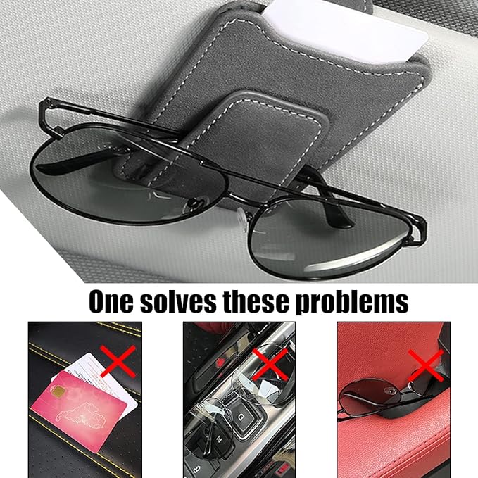 8sanlione Sunglasses Holder for Car Sun Visor, Magnetic Leather Glasses Hanger Clip, Eyeglass and Ticket Card Storage Mount, Auto Interior Accessories Universal for Vehicle SUV Truck (Gray)