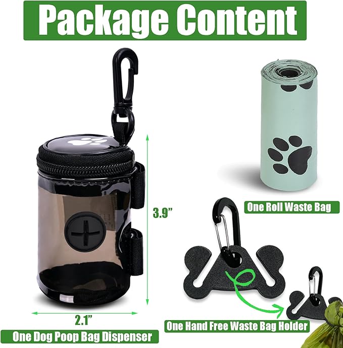 Dog Waste Bag Dispenser Poop Bag Dispenser for Leash Accessory Dog Poop Bag Holders Fits Dog Leash, Includes Hand-Free Holder, Clear, No-PUXYB