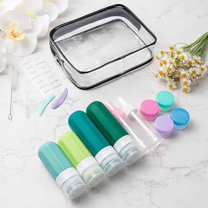 MODENGKONGJIAN 16 Pack Travel Bottles for Toiletries, TSA Approved Silicone Squeezable Travel Shampoo Bottles, 3oz Leak Proof Refillable Toiletry Cosmetic Containers (16PCS/Green)