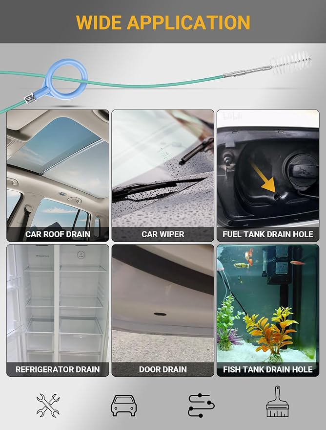 SARDVISA 2-Packs Auto Sunroof Drain Cleaning Tool,78 Inch Flexible Drain Brush Pipe Cleaners for Car,Tube Cleaning Brush Slim Drain Dredging Tool Perfect for Car Sunroof,Windshield Wiper Drain Hole
