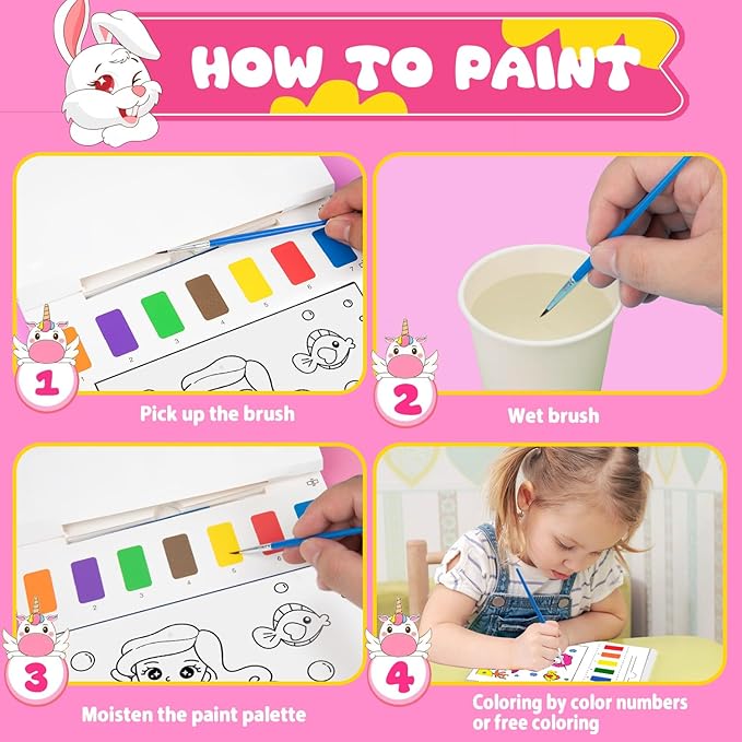 AGGKKY 3 Pack Paint with Water Coloring Books for Kids Toddlers Painting Book Kits Arts and Crafts for Kids Travel Activities Birthday Christmas Stocking Stuffers Toy Gift (Princess+Mermaid+Dino)