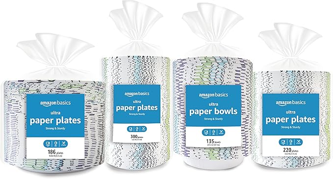 Amazon Basics Ultra Paper Plates, 8.62 Inch, Disposable, 880 Count (4 Pack of 220), Packaging May Vary