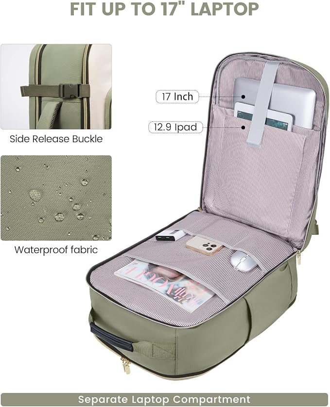 LOVEVOOK 40L Travel Backpack for Women & Men, Airline Approved Carry On Luggage with 3 Packing Cubes, TSA Overnight Bags, Waterproof Personal Item Bag, Weekender Essentials Backpacks fits 17" Laptop