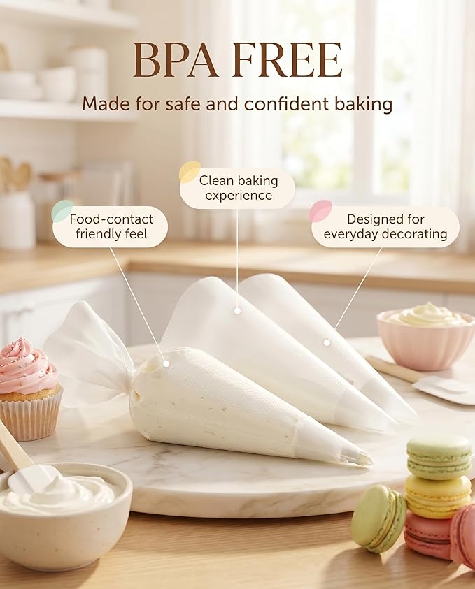 100 Pcs 12 Inch Piping Bags Disposable, Thickened Anti-Burst Pastry Bags for Thick Icing, Non-Slip Cake Decorating Bags for Cookies, Cupcakes and Royal Icing - Food Grade & BPA Free
