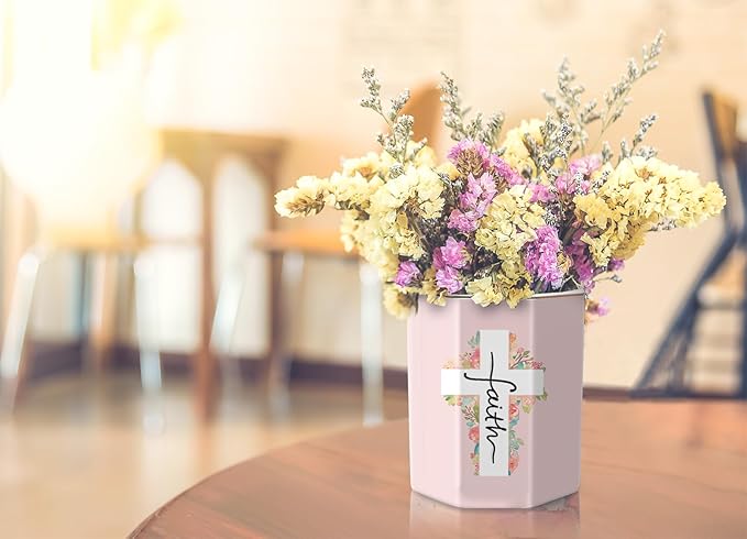 WAVEYU Pen Holder for Desk, Cute Ceramic Pencil Holder, Pen Cup Marker Holder Makeup Brush Holders, Desk Accessories & Workspace Organizers for Office, Home, Religious Style