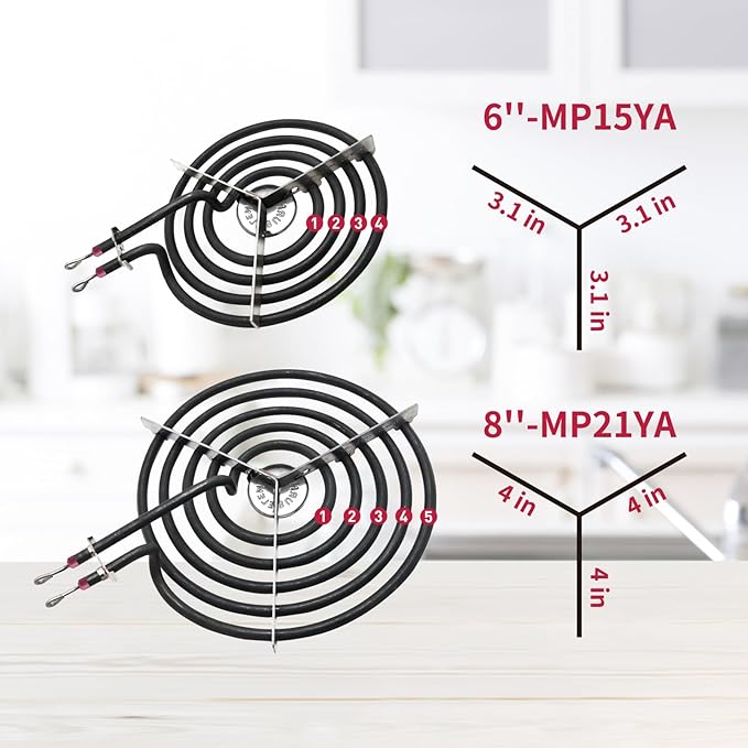 MP22YA Electric Stove Burner Element Replacement Set & 5304430149 5304430150 4 Pack Black Drip Pans - Perfectly Fit Frigi-daire Ken-more Cros-ley Tap-pan Electric Range Stove Top