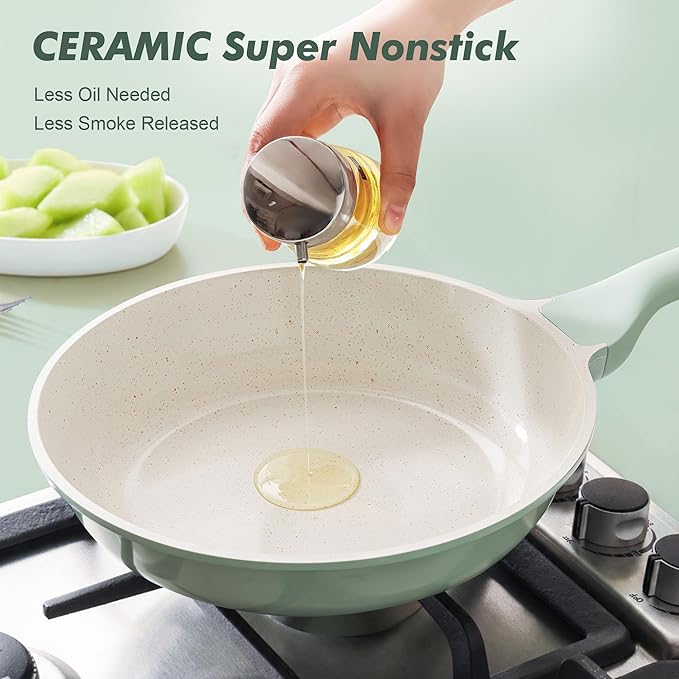 SENSARTE Nonstick Ceramic Frying Pan 9.5-Inch, Healthy Non Toxic Skillet, Induction Compatible Omelet Pan with Heat Resistant Handle, PFAS-Free, Mint Green