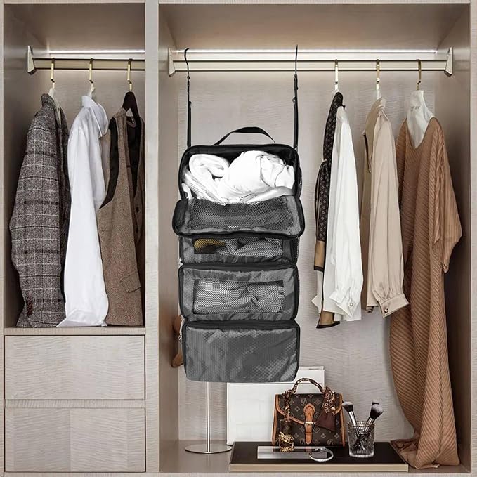 Suitcase Organizer, Travel Luggage Organizer Portable Hanging Travel Shelves Collapsible Hanging Packing Cubes for Carry-on Suitcase