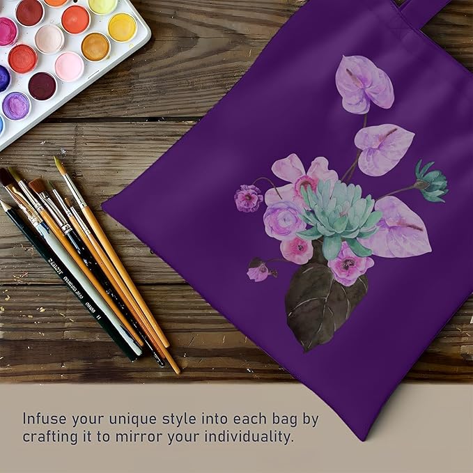 1 Pack Available Premium Canvas Reusable Tote Gift Bags,Made of Natural Canvas with Handle,Work,DIY,Shopping(Deep Purple)