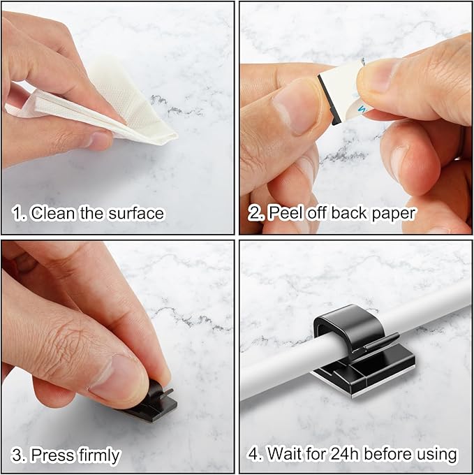 130 Pcs Cable Clips, Adhesive Cable Organizer Cord Holder Wire Clip Wire Management Self Adhesive Hooks Wire Holder for Office, Home(Black, 130PCS-Large)