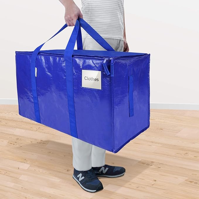TICONN 2 Pack Extra Large Moving Bags Heavy Duty with Zippers & Carrying Handles, Durable Storage Bags Moving Boxes for Closet Organizers and Storage (2 Pack, Blue)