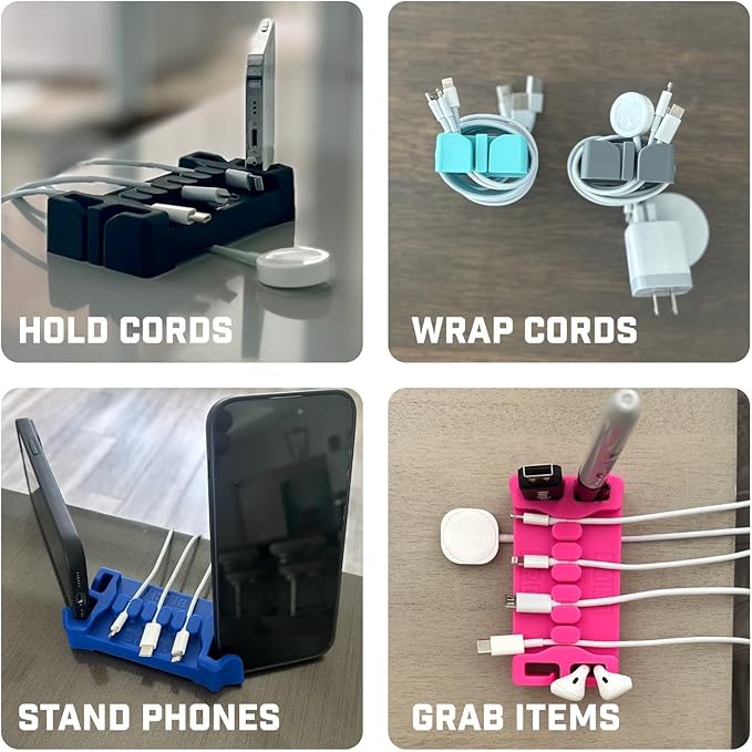 DeskBrick 2PK – Patented Non-Slip Steel-Weighted Desk Organizers & Cable Management Gadgets, Versatile Cord, Phone & Accessory Holders for Office, Home & Desktop – Best Gift for Men. Black