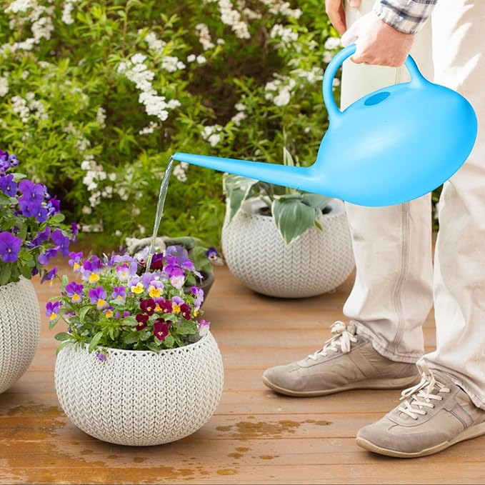 ZXJ Small Plastic Watering Can - 1/4 Gallon - for Home Plant Garden - Blue