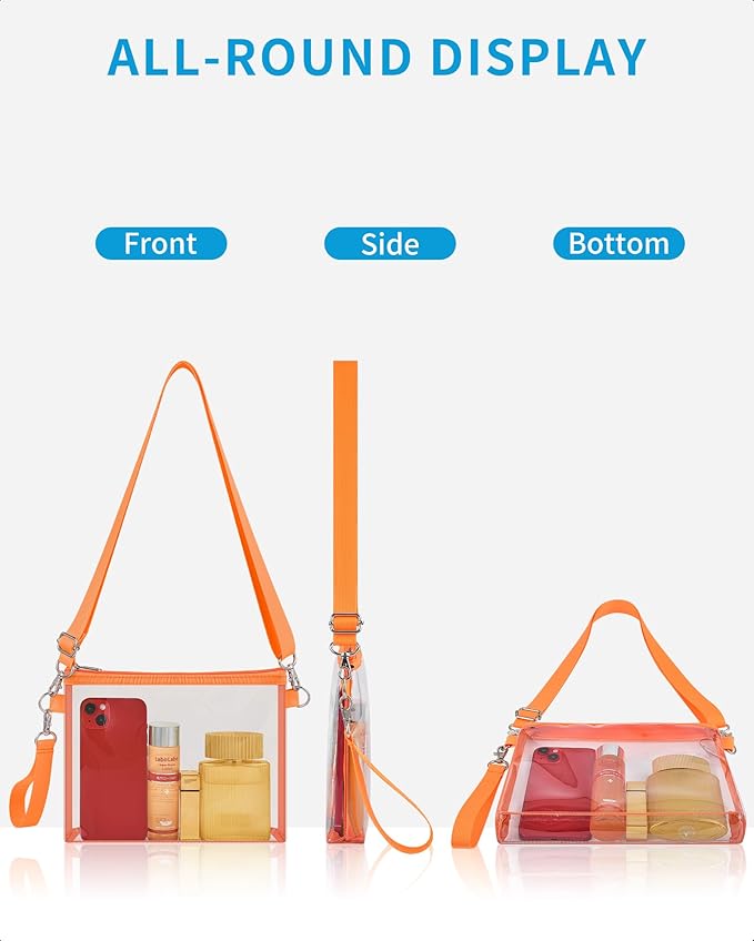 Bagenius Clear Bag for Stadium Events, Clear Purse with Detachable Strap, Sports fan Handbag Purses for Game Day and Concert
