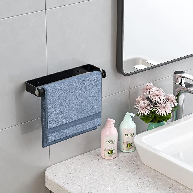 Aheucndg Paper Towel Holder for Kitchen, Wall Mount Paper Towel Holder, for Kitchen or Bathroom Self-Adhesive or Drill Mounting Paper Roll Holder Under Cabinet (Black 2Pack)