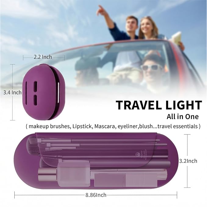AGIKET 2 IN 1 Silicone Makeup Brush Holder with Beauty Make Up Sponge Holder Case:Soft Portable Cosmetic Face Brushes Holder with Upgrade Anti-Fall Out Magnetic Closure - Dark Pruple