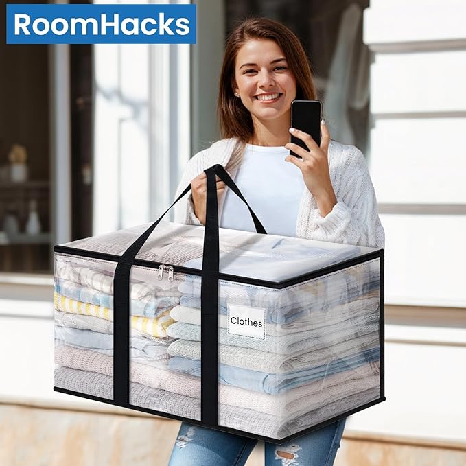 Clear Moving Bags Heavy Duty Extra Large, Moving Supplies with Reinforced Handle and Double Zipper, Storage Bags for Moving Essential, Packing Bags Alternative to Moving Box(4 Packs, Clear)