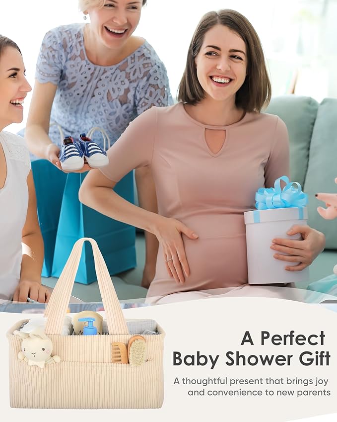 Baby Diaper Caddy Organizer – Nursery Storage Basket for Newborn Essentials, Car & Travel, Baby Shower Gifts and Registry Must-Have, Beige