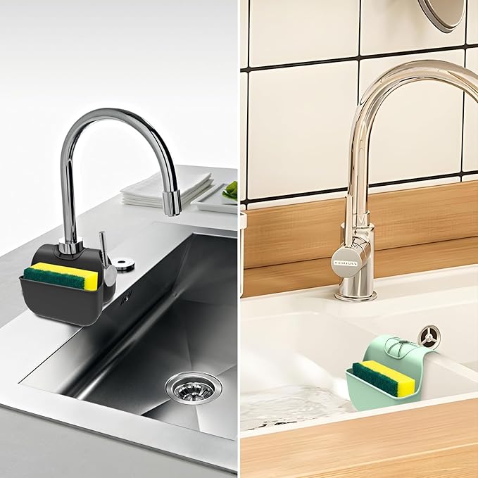 Sponge Holder for Kitchen Sink, Silicone Sink Saddle Caddy Organizer Rack, Sponges Holder Over Faucet, Hanging Kitchen Sink Organizer Organizer Accessories Rack Basket - Grey