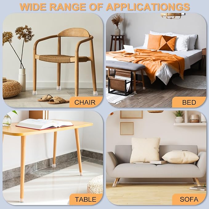 36Pcs Round Chair Leg Floor Protectors, Silicone Chair Feet Caps to Protect Tile Floors, Felt Pads Furniture Leg Caps Covers from Scratches and Noise (Clear, Small Fit: 0.9"-1.29")