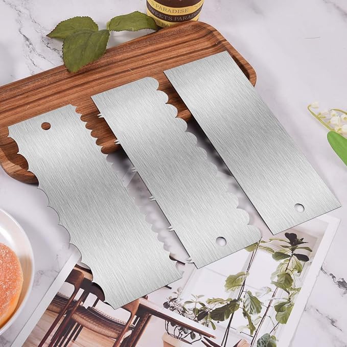 SenseYo 6 Pcs 9 Inch Stainless Steel Cream Cake Scraper Smoother Comb with Double Sides for Decorating Icing Mousse Butter