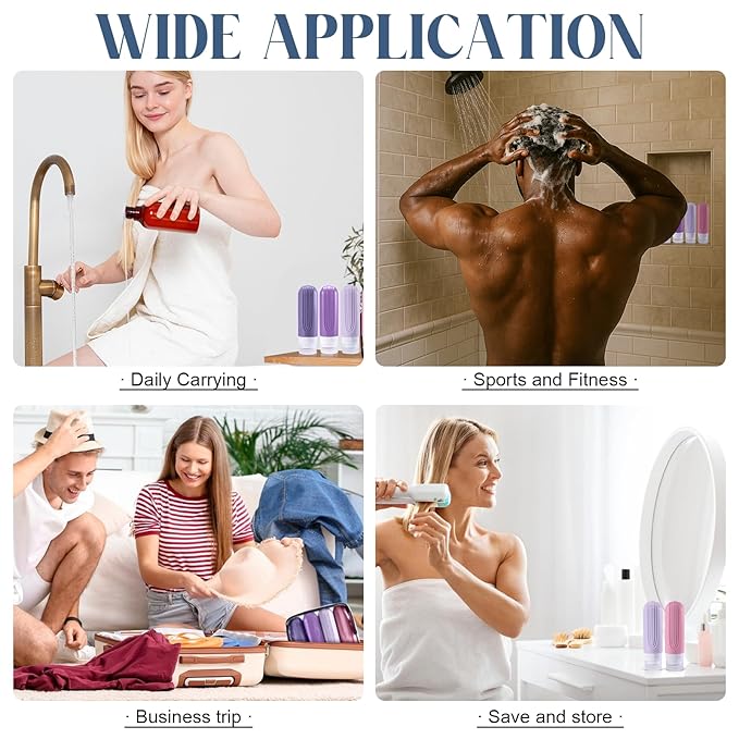 Travel Bottles for Toiletries, 3oz TSA Approved Travel Size Toiletries, Silicone Leak-Proof Refillable Containers, Squeezable Liquid Essentials Bottles W/Clear Bag (PURPLE)