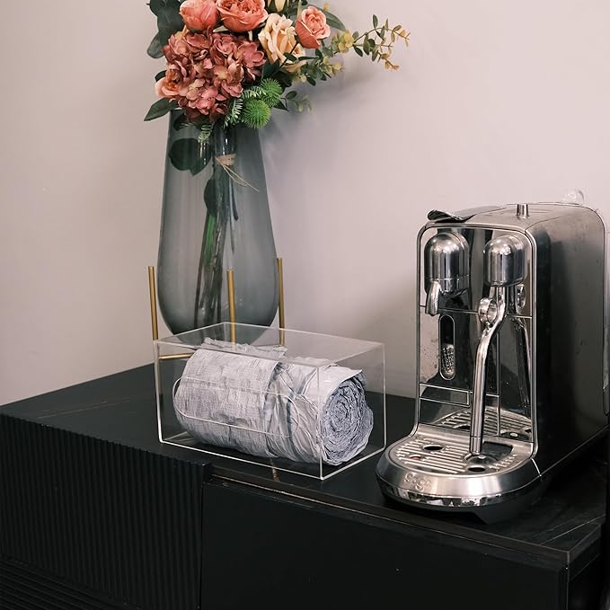 Trash Bag Dispenser Roll Holder - Wall Mount and Under Sink, Clear Acrylic Cabinet Kitchen Organizer Storage Box for Garbage and Shopping Bags