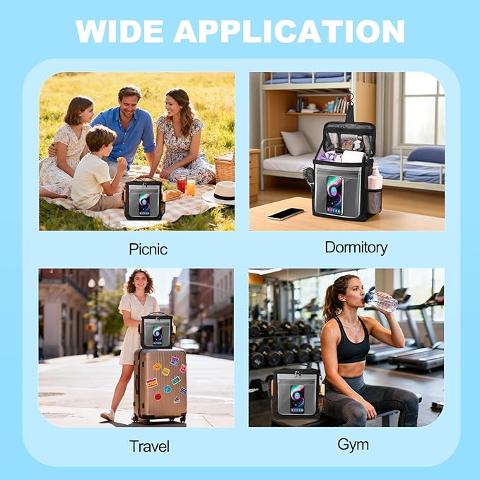 Hanging Shower Caddy Portable, Travel Toiletry Bag for Men & Women, Large Capacity with Hook,Dorm Room Essentials With Waterproof Phone Compartment, for Bathroom, Picnic, Gym, Travel(Black)