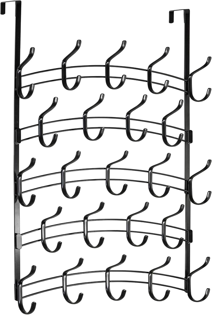 LYNK Professional® Home™ Over the Door Hooks - 46 Hook – Over the Door Coat Rack - Over the Door Hanger - Hanging Towels or Clothes - Bathroom, Bedroom, Laundry Room - Lifetime Ltd. Warranty, Black