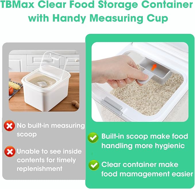 TBMax Rice Flour Storage Container with Automatic Flip-up Lid 13 Lbs | 6.5 Qt, Short and Narrow Food Storage Flour Bin for Kitchen Drawer Organization, Pet Dog Cat Food Storage Container