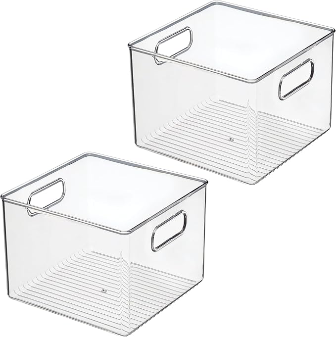 iDesign Pantry Storage Bin with Handles for Kitchen Cabinets or Fridge - Set of 2 - Clear - Made in USA