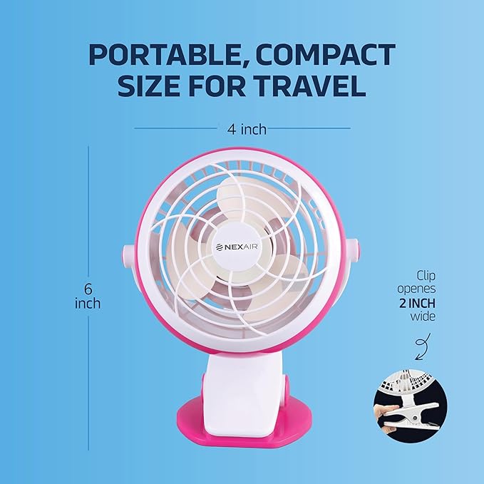 4" Clip or Desk Fan, USB or Battery Powered, 4 inch, Single Speed Setting, Adjustable Tilt, Lightweight, Ideal for Home, Bedroom, Office, or Dorm