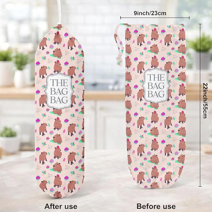 The Bag Bag Grocery Bags Holder, Capybara Plastic Bags Holder for Shopping Sack, Reusable Hanging Trash Sack Dispenser, Wall Mount Plastic Sacks Storage Container Dispenser