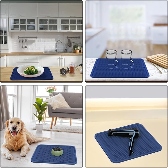 ZLR Silicone Dish Drying Mat for Kitchen Counter, Eco-Friendly Fast Dry Dish Mat, Easy Clean Multi Usage Drying Matt, Heat Resistant Trivet, 12" x 12" Middle, Midnight Blue