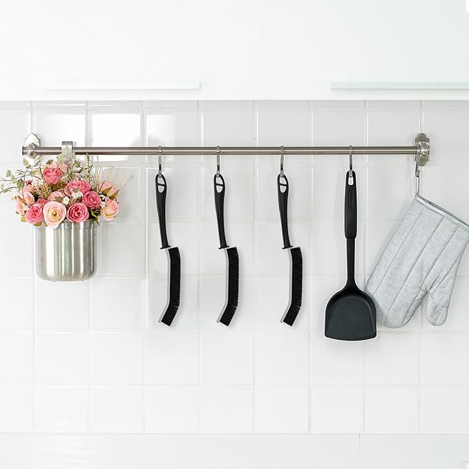 Crevice Cleaning Brushes, Scrub Brush for Hard to Reach Small Space, Home Essentials, Cleaning Supplies, Cleaning Tools for Household Use, Bathroom, Shower, Kitchen, Window, Toilet (2, Black)