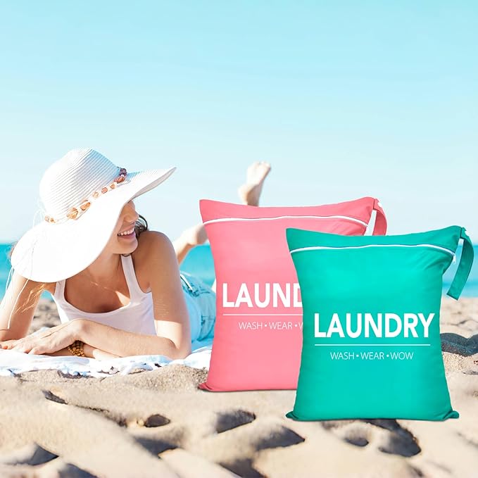 2 Pcs Large Travel Laundry Bag Waterproof Wet Dry Bag Washable Dirty Clothes Bag for Gym Clothes Laundry Wet Clothes Swimming Yoga