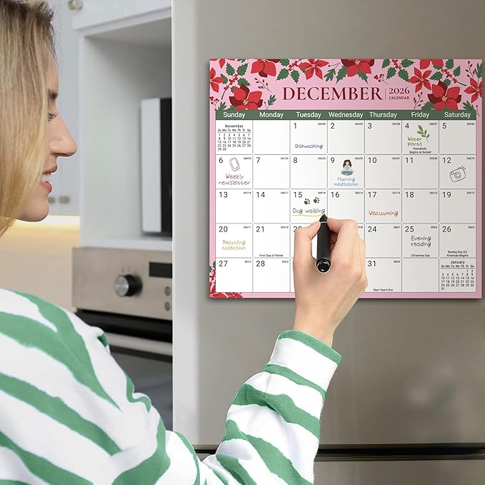 Aesthetic 2026-2027 Magnetic Calendar for Refrigerator, 21-Month Fridge Calendar Magnet from April 2026 to December 2027, Easy Organizing,Twilight Petals